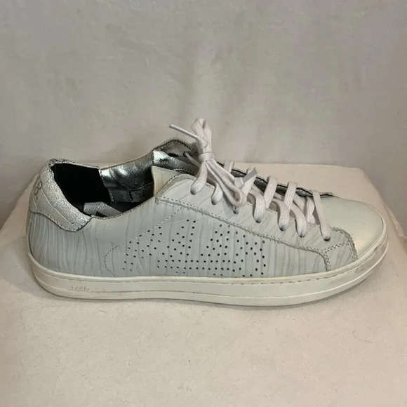 P448 John Round Toe Sneaker Iridescent White Silver Size 37 - Picture 7 of 16